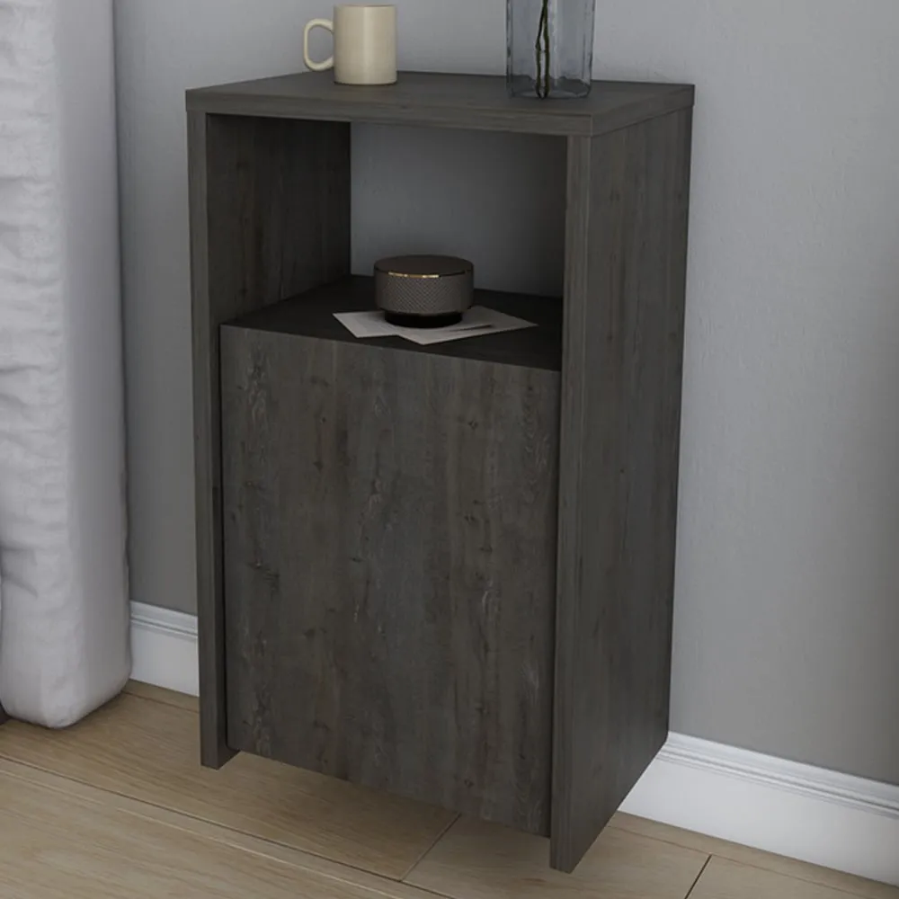 Carlin Single Door Bedside Table with Shelf - Silver