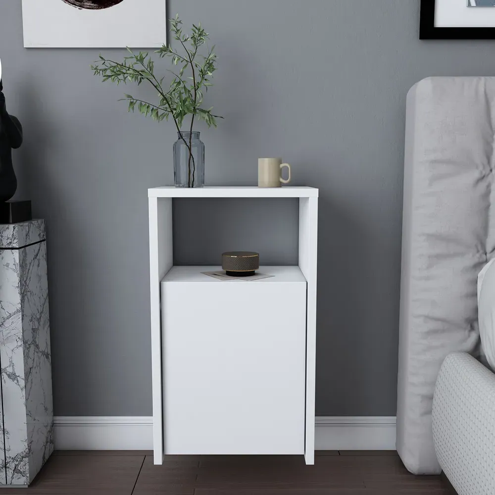 Carlin Single Door Bedside Table with Shelf - White