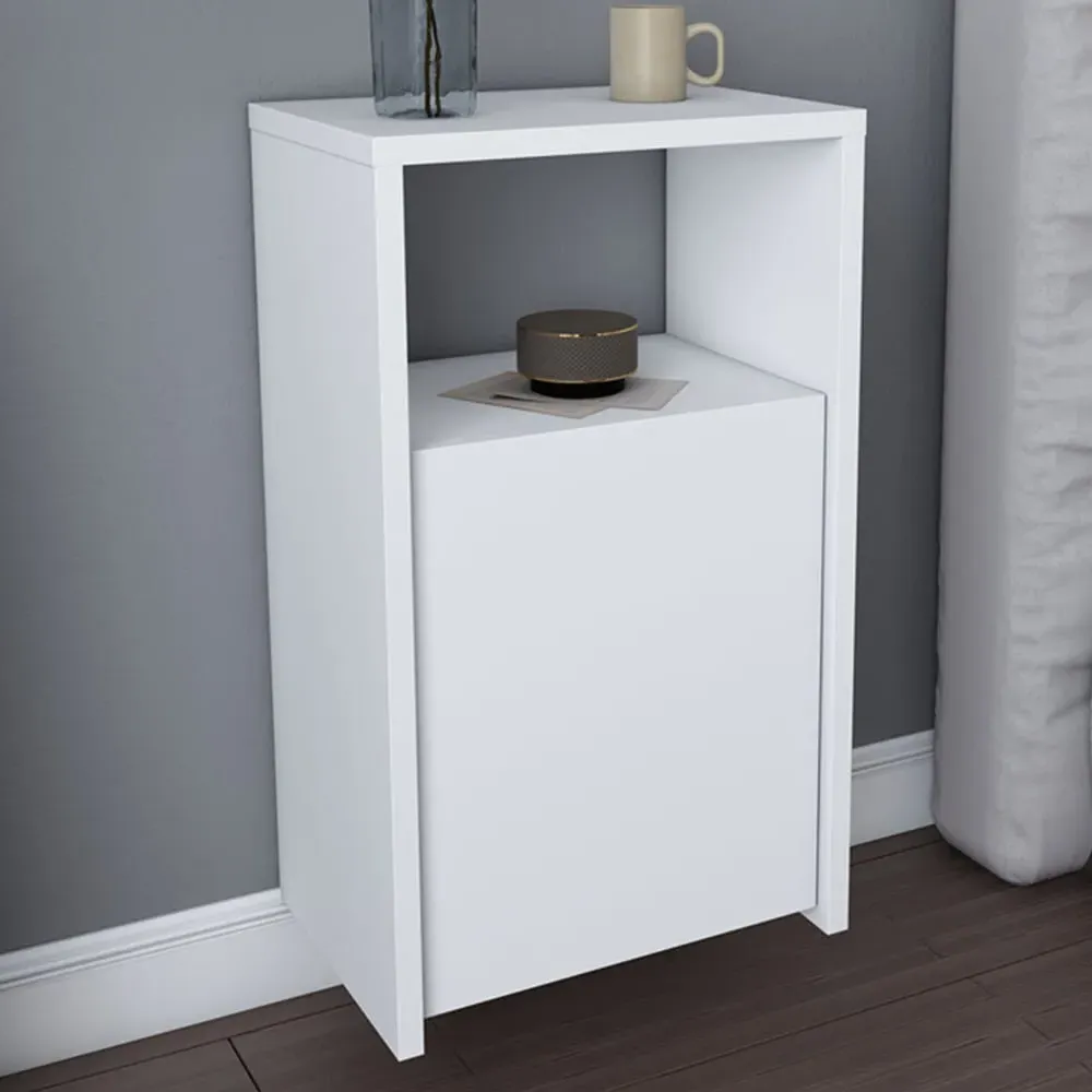 Carlin Single Door Bedside Table with Shelf - White