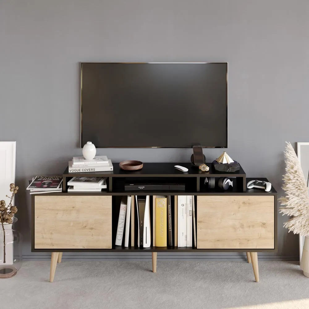 Char TV Unit with Storage - Black, Oak