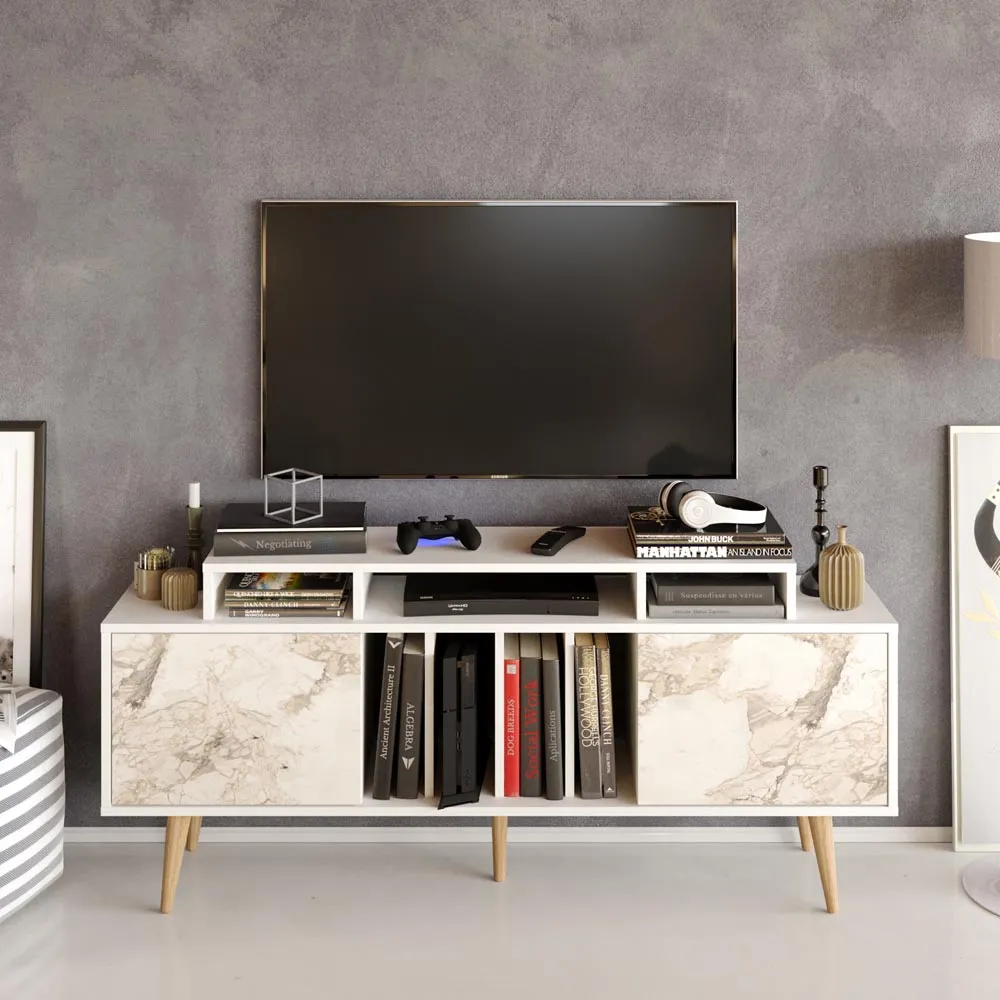 Char TV Unit with Storage - White, Marble