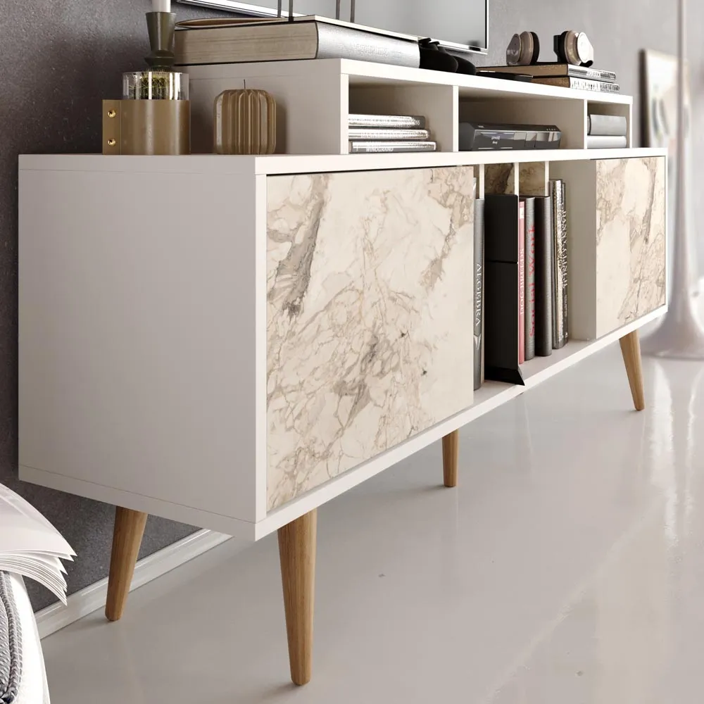 Char TV Unit with Storage - White, Marble