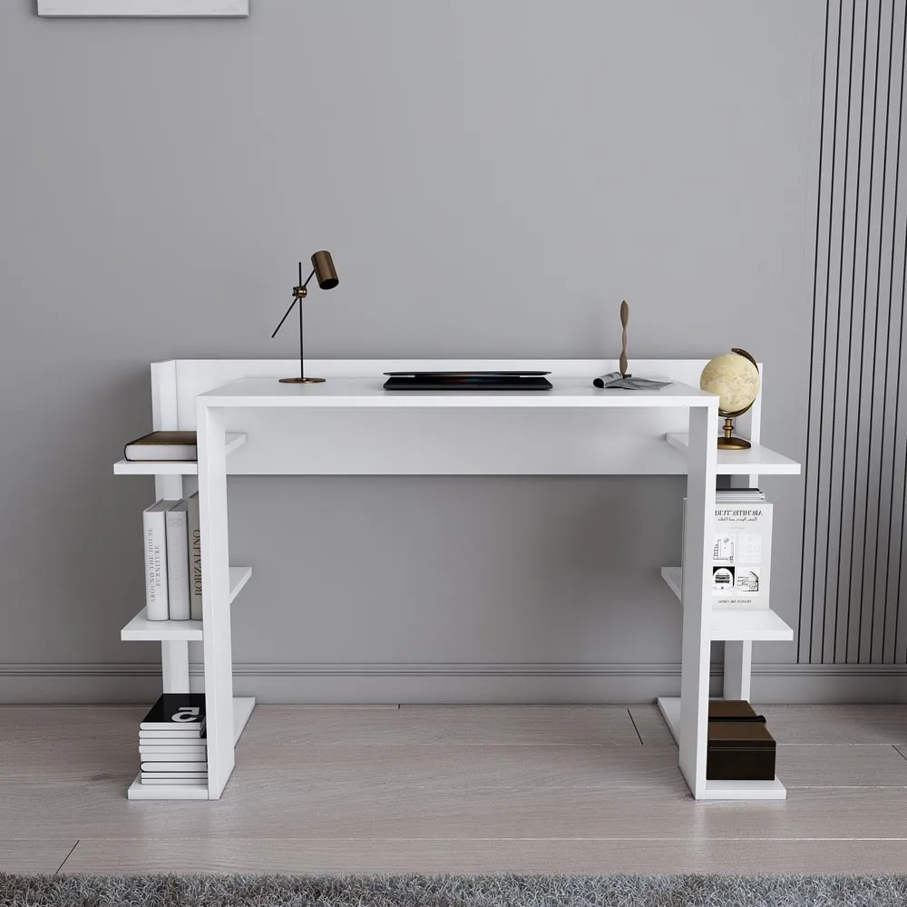 Cinar 6 Shelf Computer Writing Desk - White
