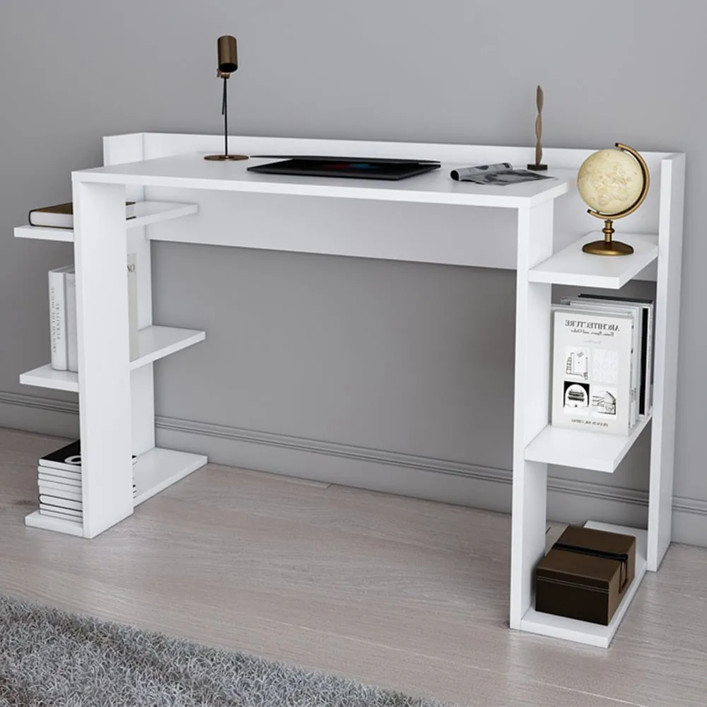 Cinar 6 Shelf Computer Writing Desk - White image