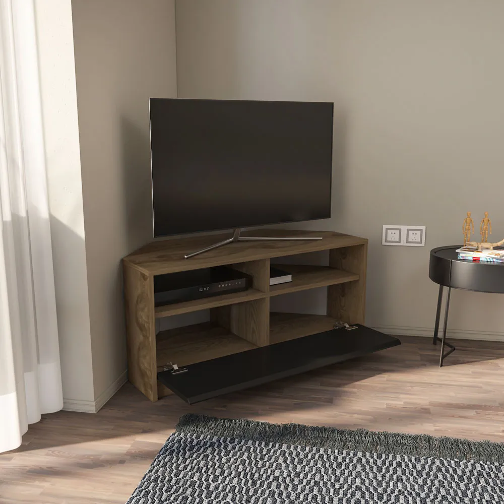 Comero Corner TV Unit with Storage - Oud, Black