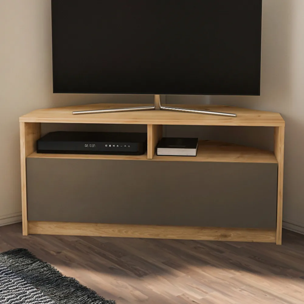 Comero Corner TV Unit with Storage - Sapphire, Oak