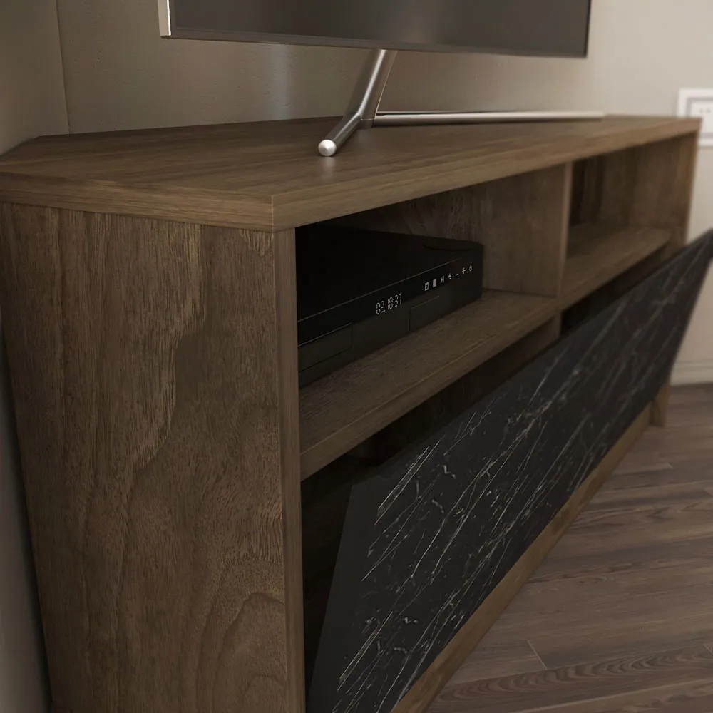 Comero Corner TV Unit with Storage - White, Black Marble