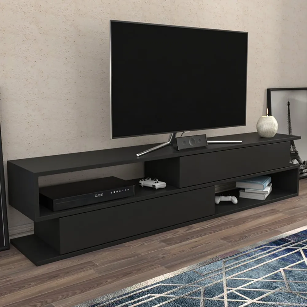 Cortez 2 Shelf TV Unit with Storage - Anthracite, Melamine