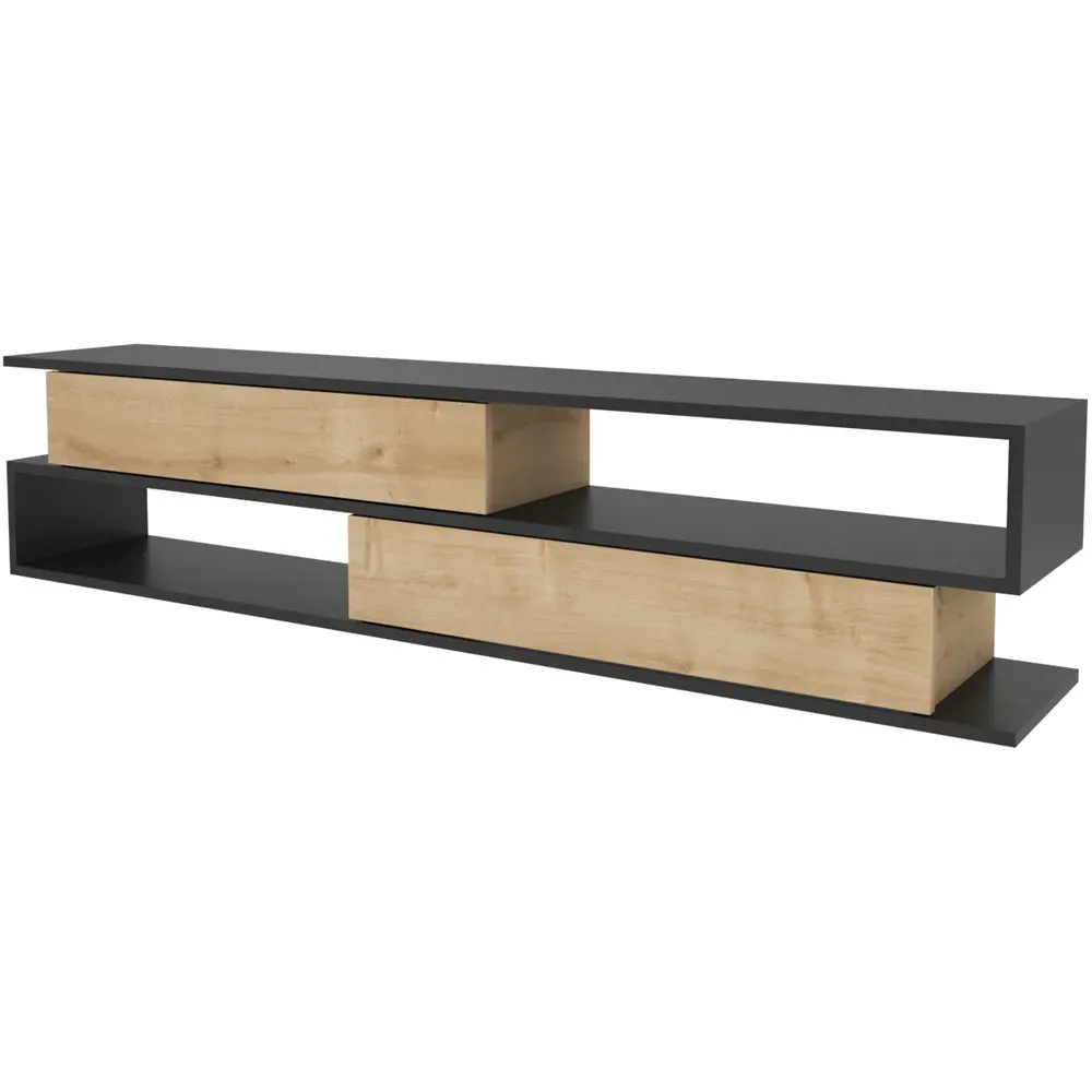 Cortez 2 Shelf TV Unit with Storage - Anthracite Oak, Melamine