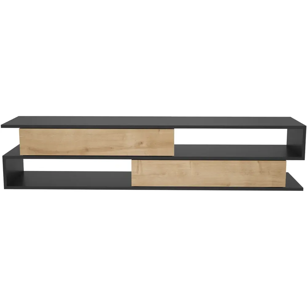 Cortez 2 Shelf TV Unit with Storage - Anthracite Oak, Melamine