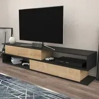 Cortez 2 Shelf TV Unit with Storage - Anthracite Oak, Melamine