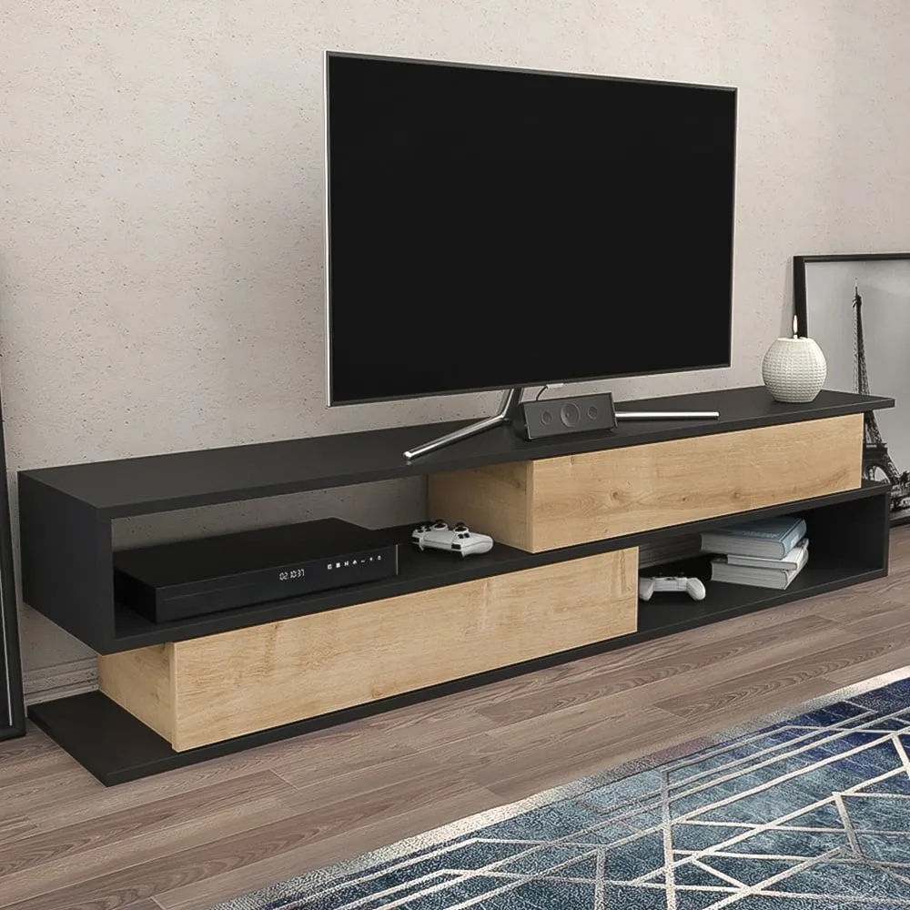 Cortez 2 Shelf TV Unit with Storage - Anthracite Oak, Melamine image