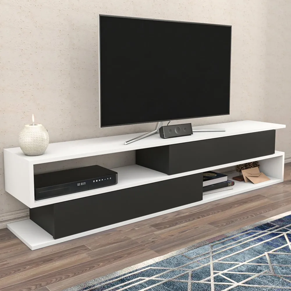 Cortez 2 Shelf TV Unit with Storage - White, Melamine