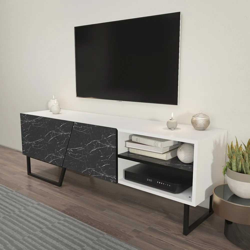Denasse TV Unit with Storage - Black, Marble Effect