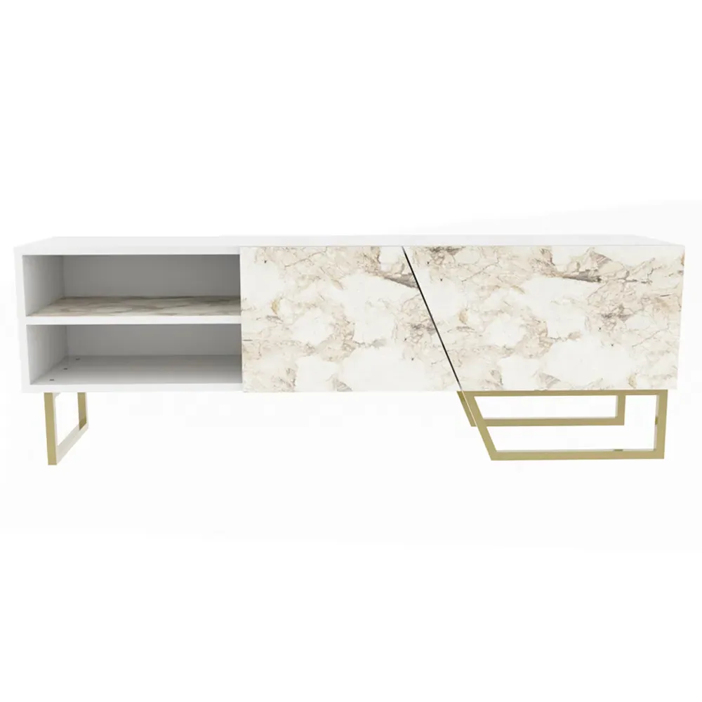 Denasse TV Unit with Storage - White, Marble Effect