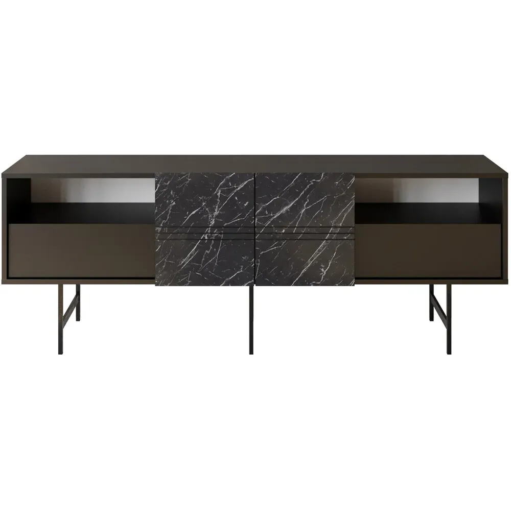 Derin TV Unit with Storage - Black, Marble Effect