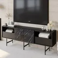 Derin TV Unit with Storage - Black, Marble Effect