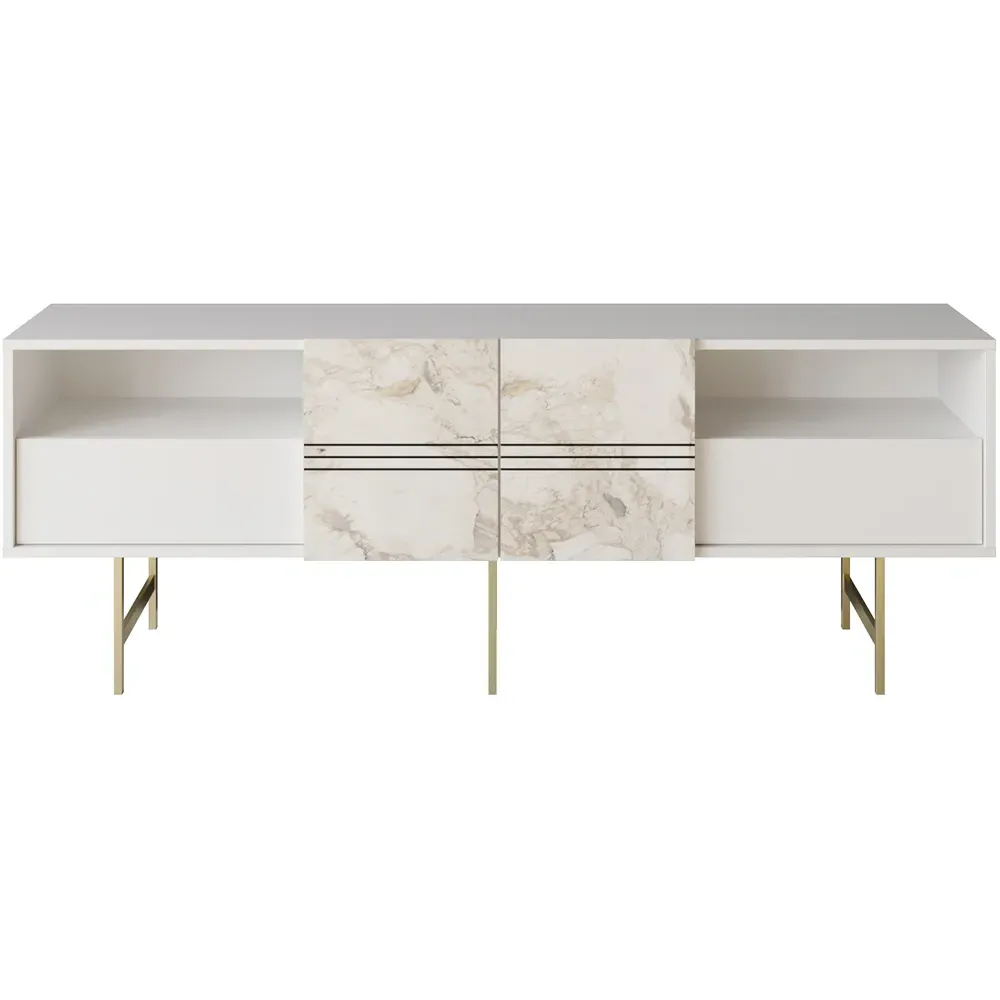 Derin TV Unit with Storage - White, Marble Effect