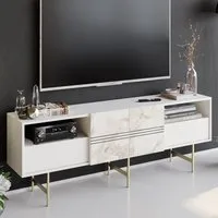 Derin TV Unit with Storage - White, Marble Effect