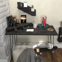 Desalvo Computer Desk with Wall Shelf - Black, Marble Effect