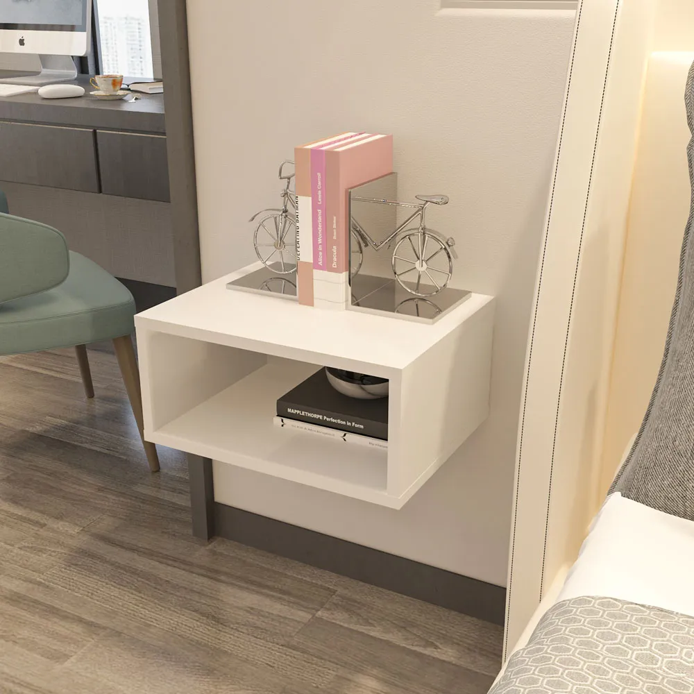 Dora Single Shelf Floating Bedside Table - White