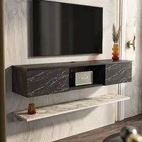 Elia 2 Door Floating TV Unit with Wall Shelf - Bendire, Ephesus