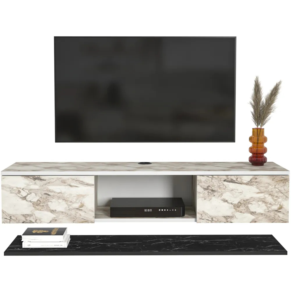 Elia 2 Door Floating TV Unit with Wall Shelf - Ephesus, Bendire