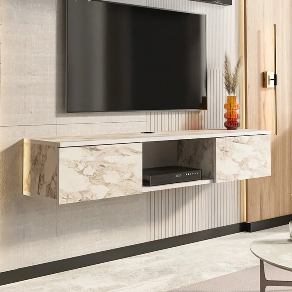 Elia 2 Door Floating TV Unit with Wall Shelf - Ephesus, Bendire