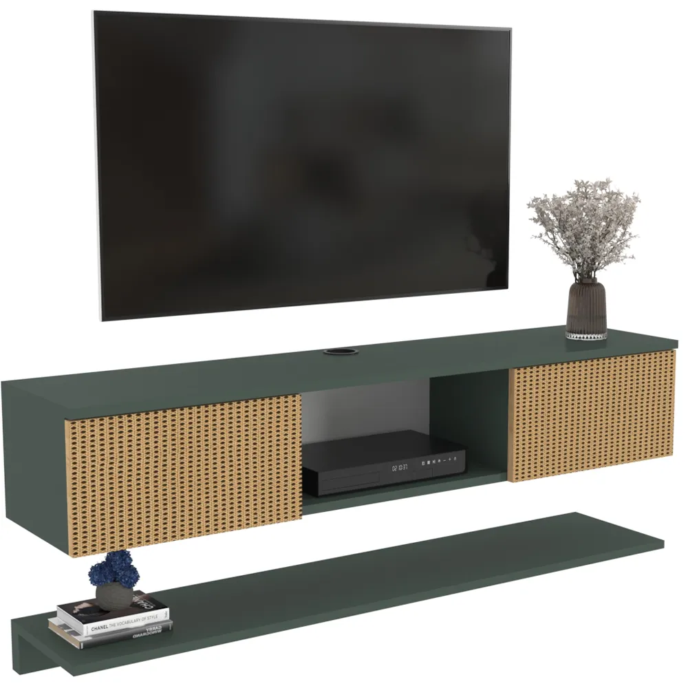 Elia 2 Door Floating TV Unit with Wall Shelf - Silva, Hazeran