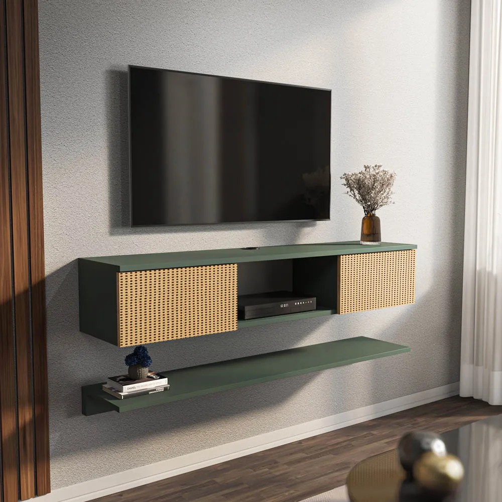 Elia 2 Door Floating TV Unit with Wall Shelf - Silva, Hazeran