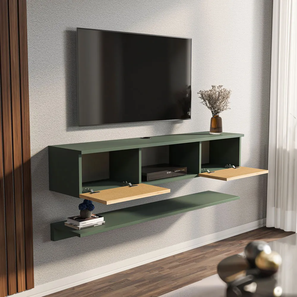 Elia 2 Door Floating TV Unit with Wall Shelf - Silva, Hazeran