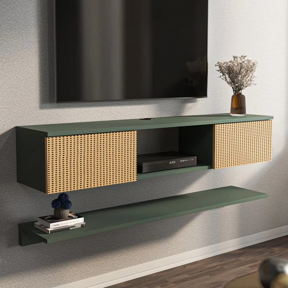 Elia 2 Door Floating TV Unit with Wall Shelf - Silva, Hazeran image