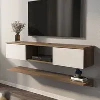 Elia 2 Door Floating TV Unit with Wall Shelf - Walnut, White