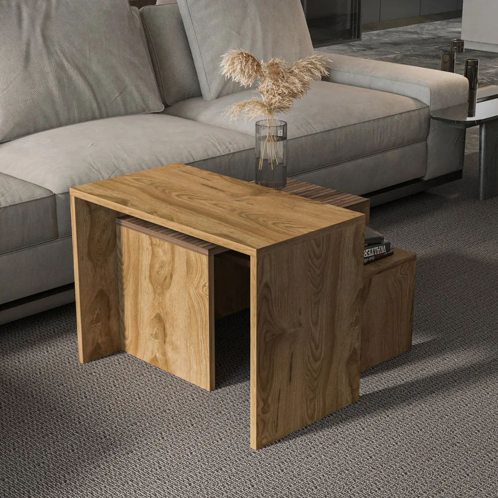 Ephesus Nest of Tables Set of 3 - Black, Marble Effect