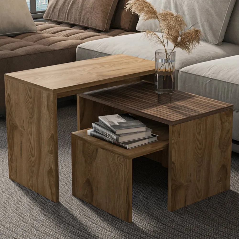 Ephesus Nest of Tables Set of 3 - Black, Marble Effect image