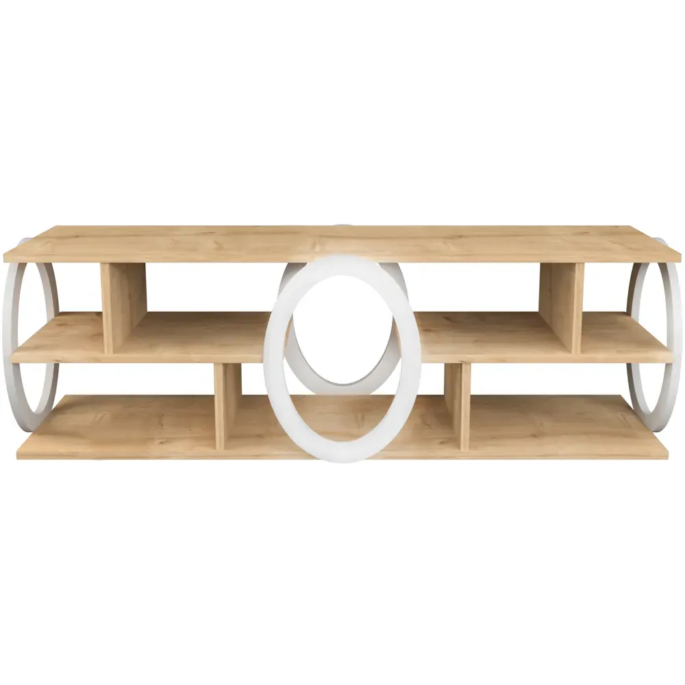 Fale 7 Shelf TV Unit - Oak and White