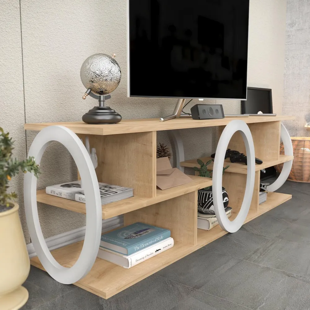 Fale 7 Shelf TV Unit - Oak and White
