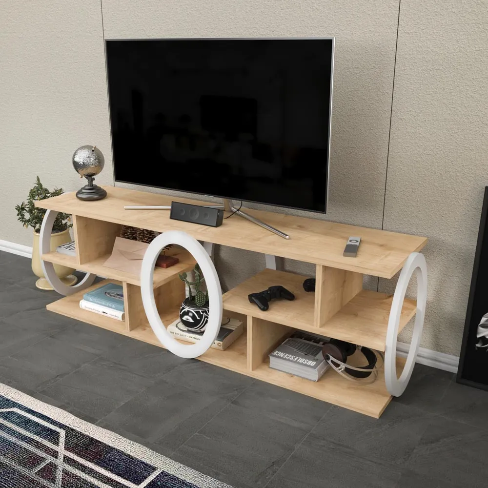 Fale 7 Shelf TV Unit - Oak and White