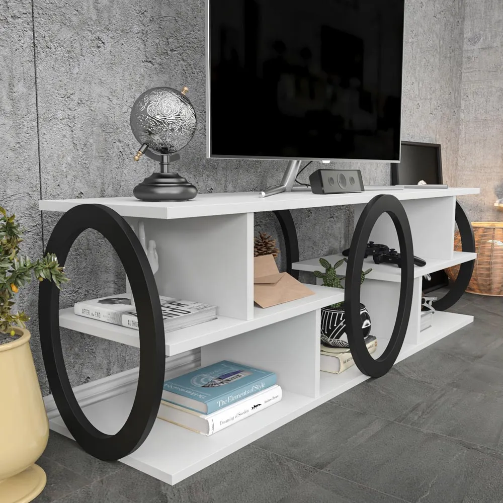 Fale 7 Shelf TV Unit - White and Black