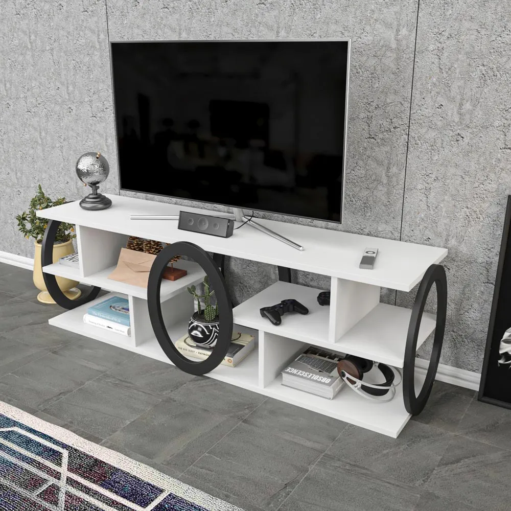 Fale 7 Shelf TV Unit - White and Black