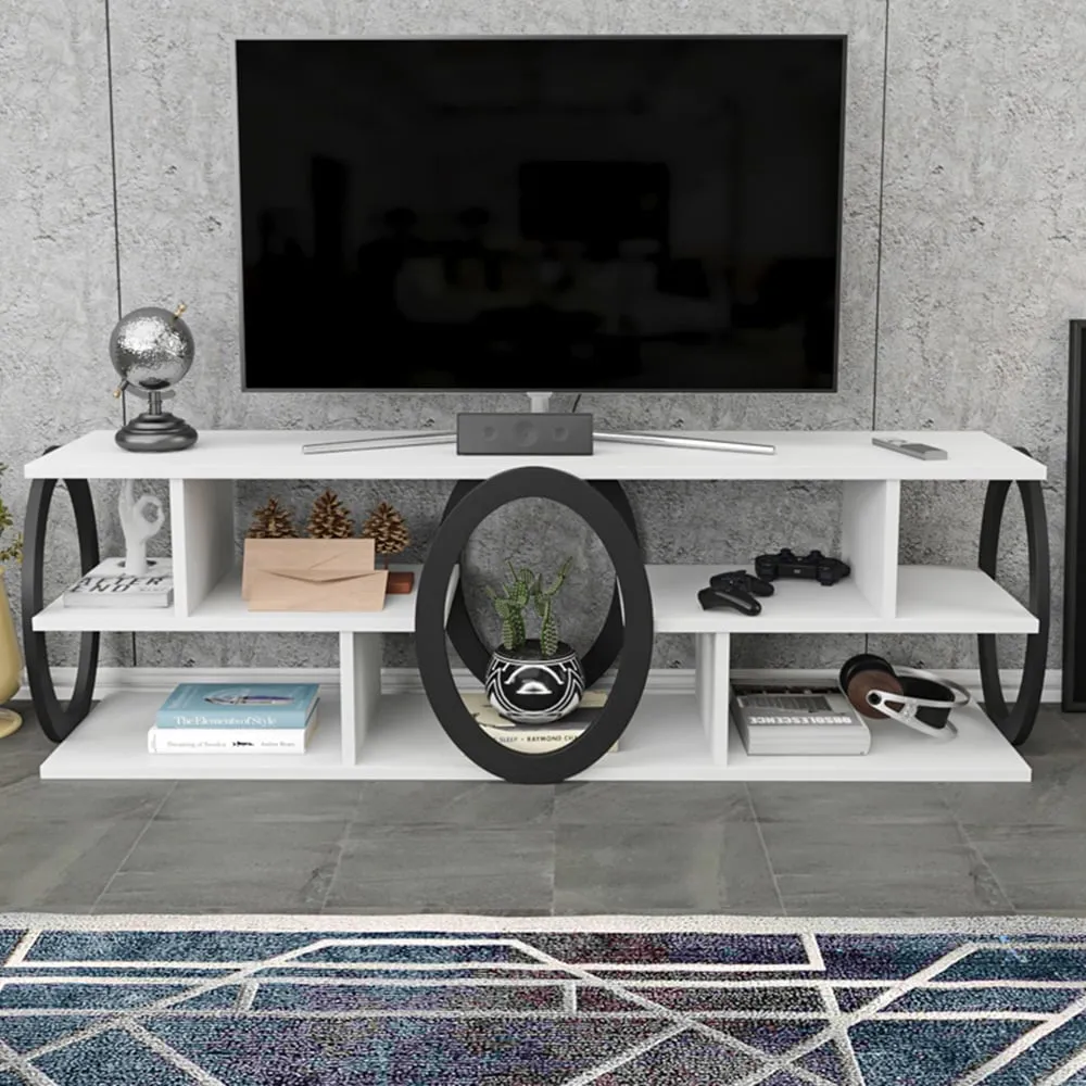 Fale 7 Shelf TV Unit - White and Black