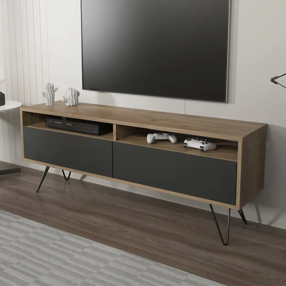 Flay 2 Door 2 Shelf TV Unit - Walnut, Black