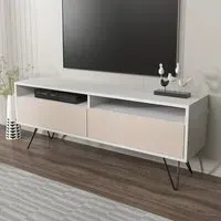 Flay 2 Door 2 Shelf TV Unit - White, Beige