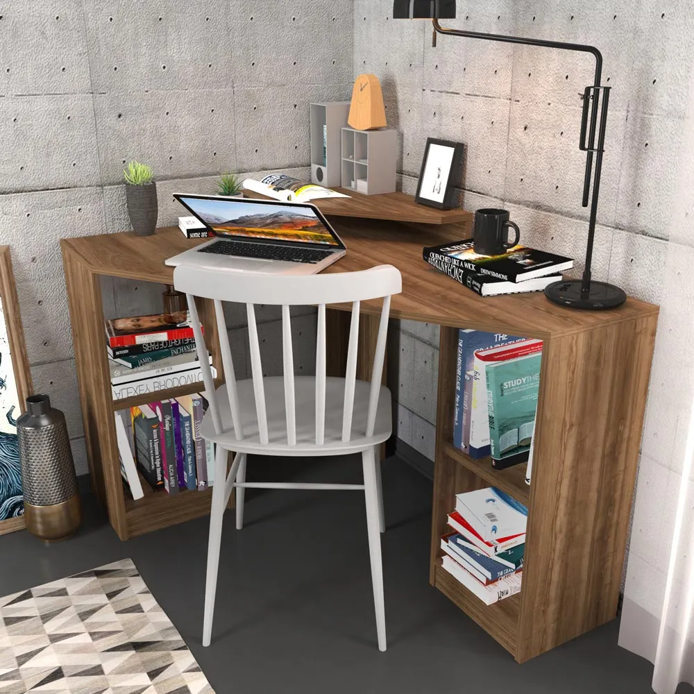 Floating 4 Shelf Corner Computer Desk - Brown
