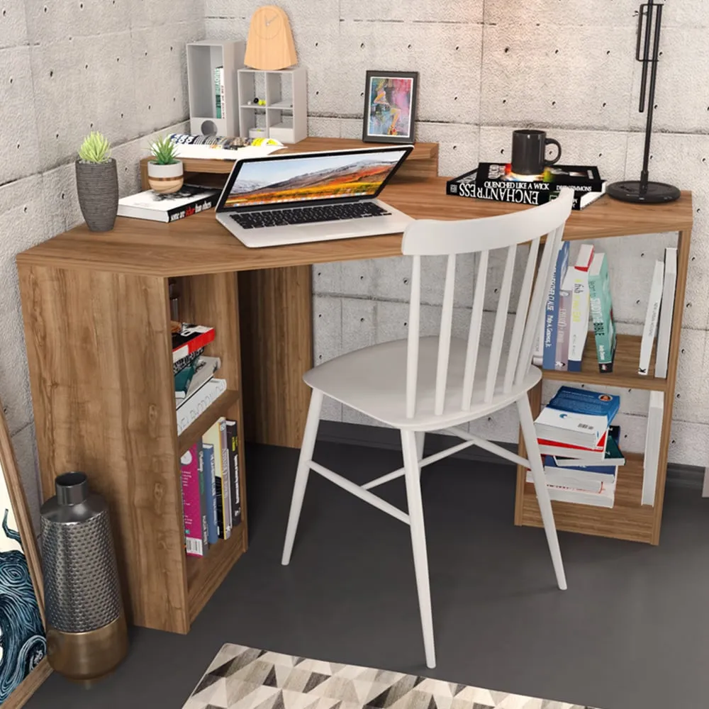 Floating 4 Shelf Corner Computer Desk - Brown image