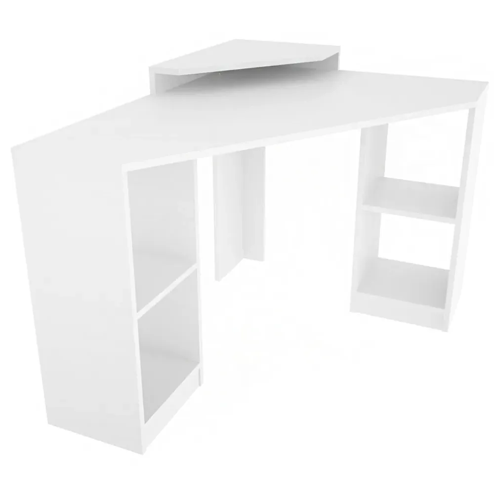 Floating 4 Shelf Corner Computer Desk - White