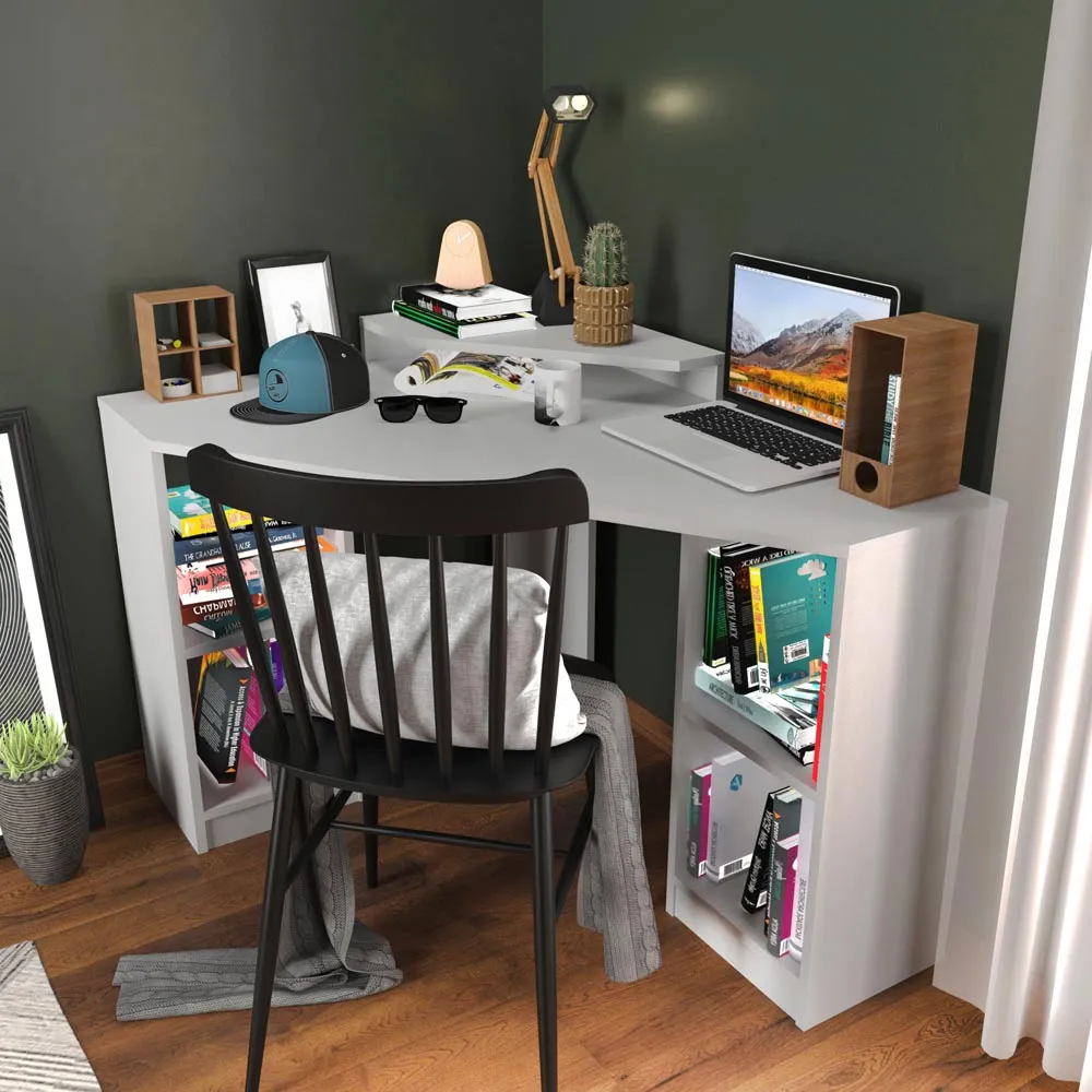 Floating 4 Shelf Corner Computer Desk - White