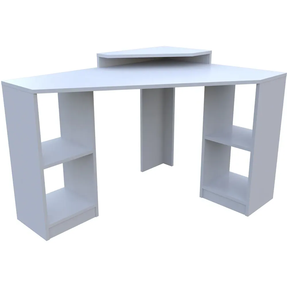 Floating 4 Shelf Corner Computer Desk - White