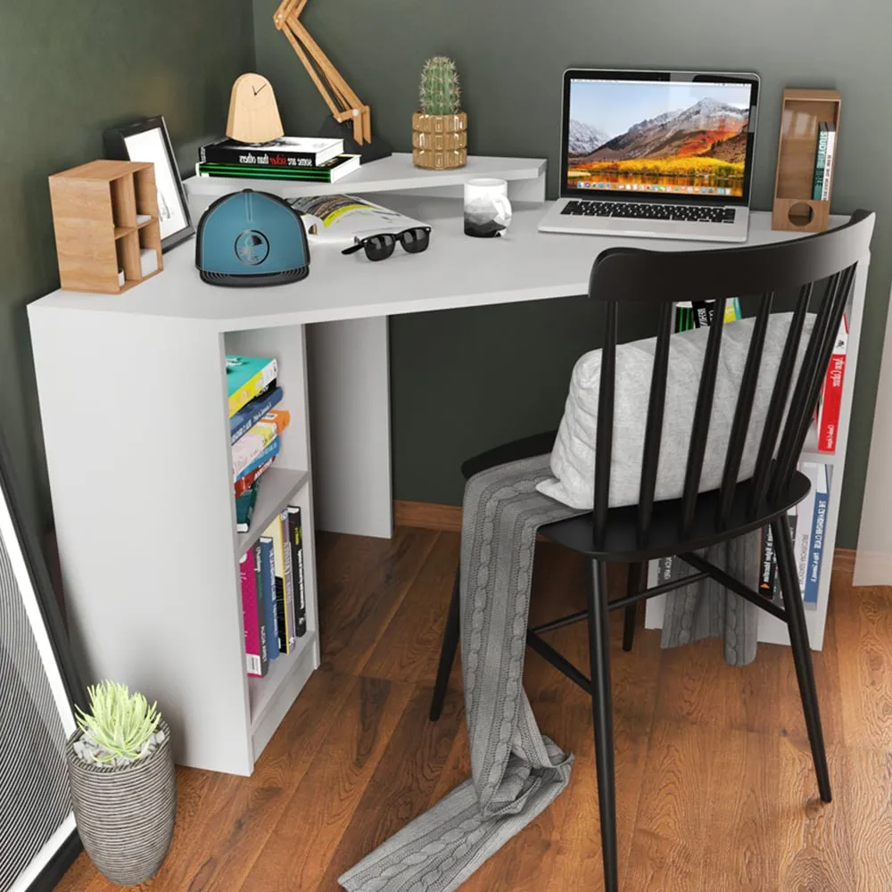 Floating 4 Shelf Corner Computer Desk - White