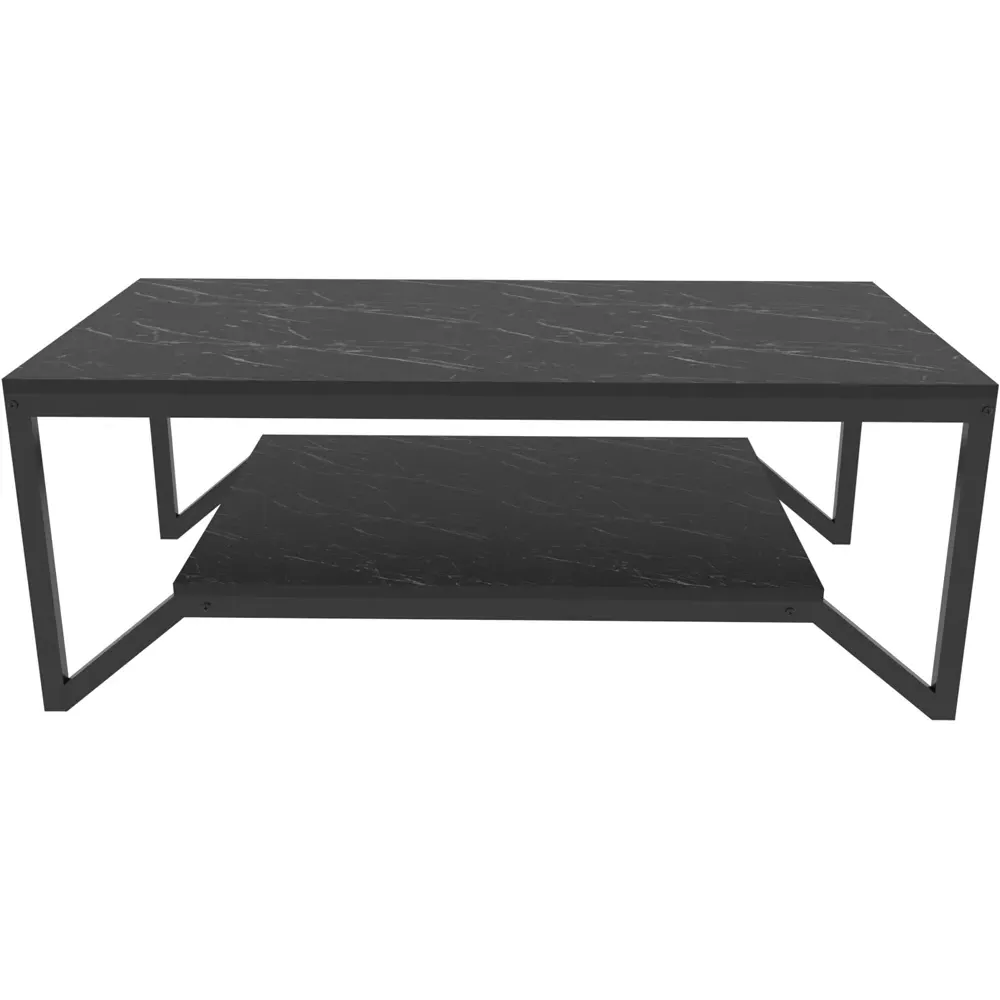 Flora Coffee Table with Shelf - Black, Marble Effect